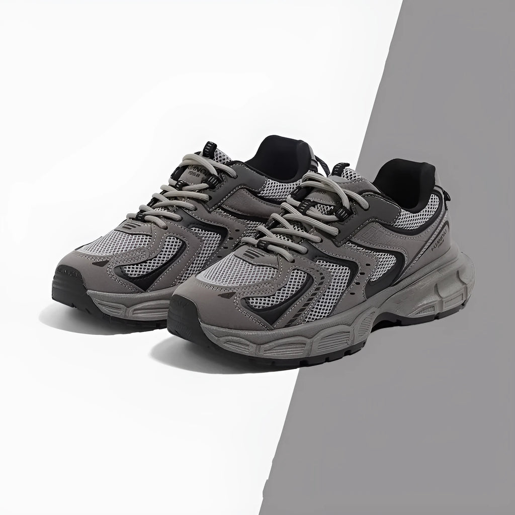 Spring casual platform sneaker with PU mesh upper, EVA sole, and lace-up closure in gray colour
