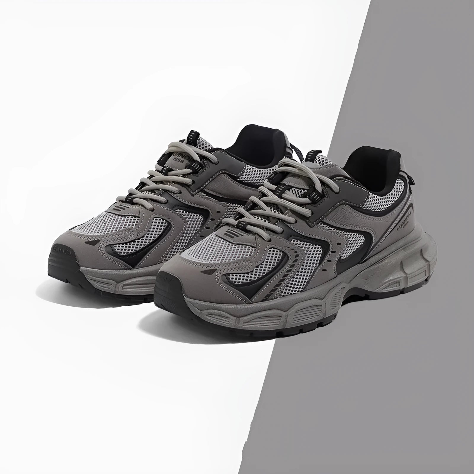 Spring casual platform sneaker with PU mesh upper, EVA sole, and lace-up closure in gray colour