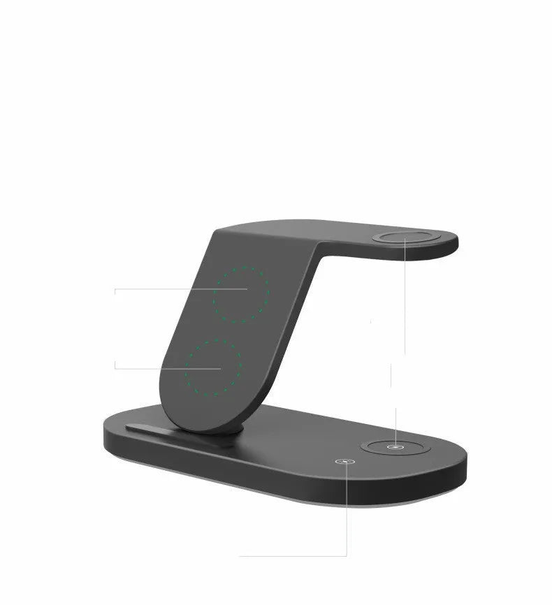 15W three in one wireless charger for watch and mobile phone in black with Type-C input