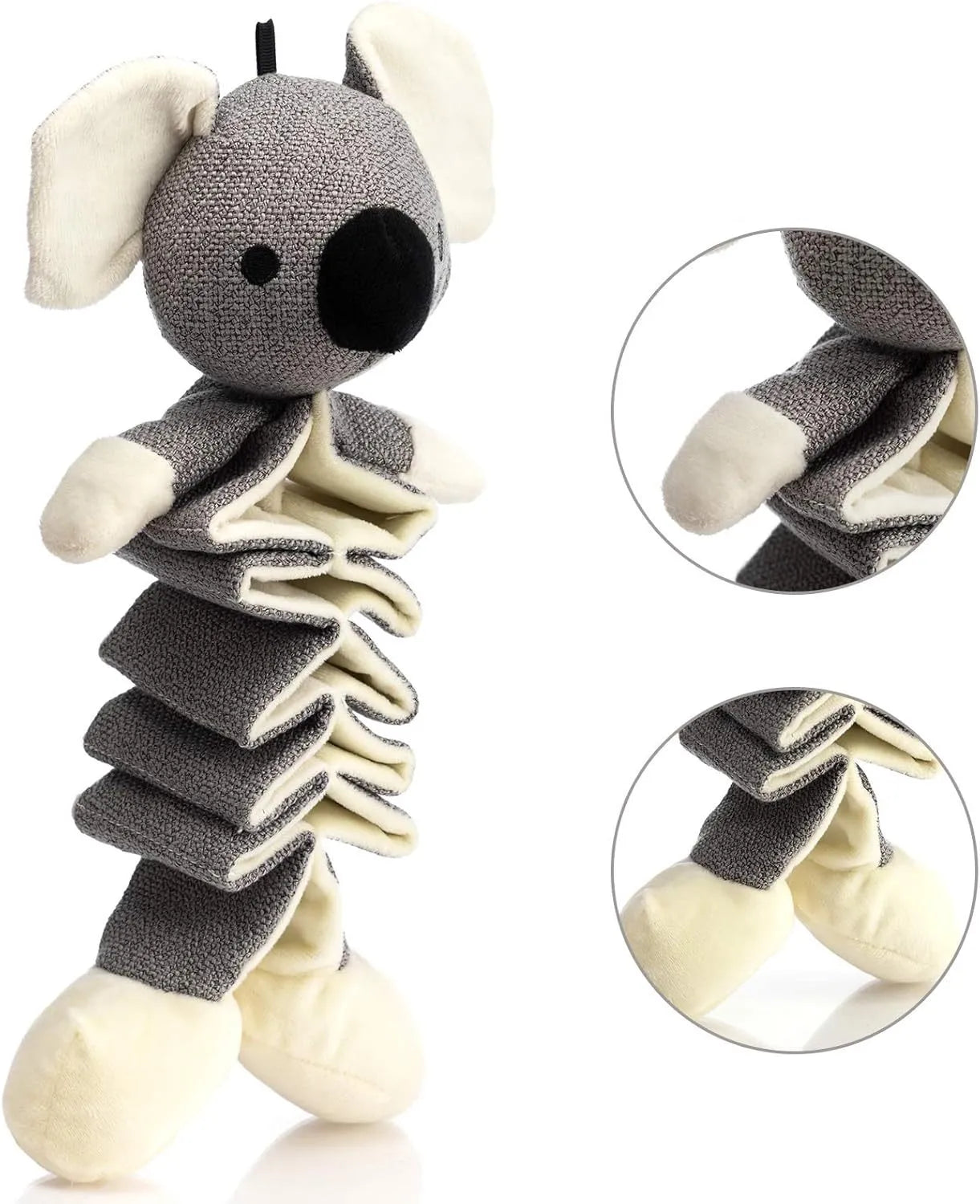 Grey koala dog squeaky toy measuring 30cm with crinkle paper inside for noise