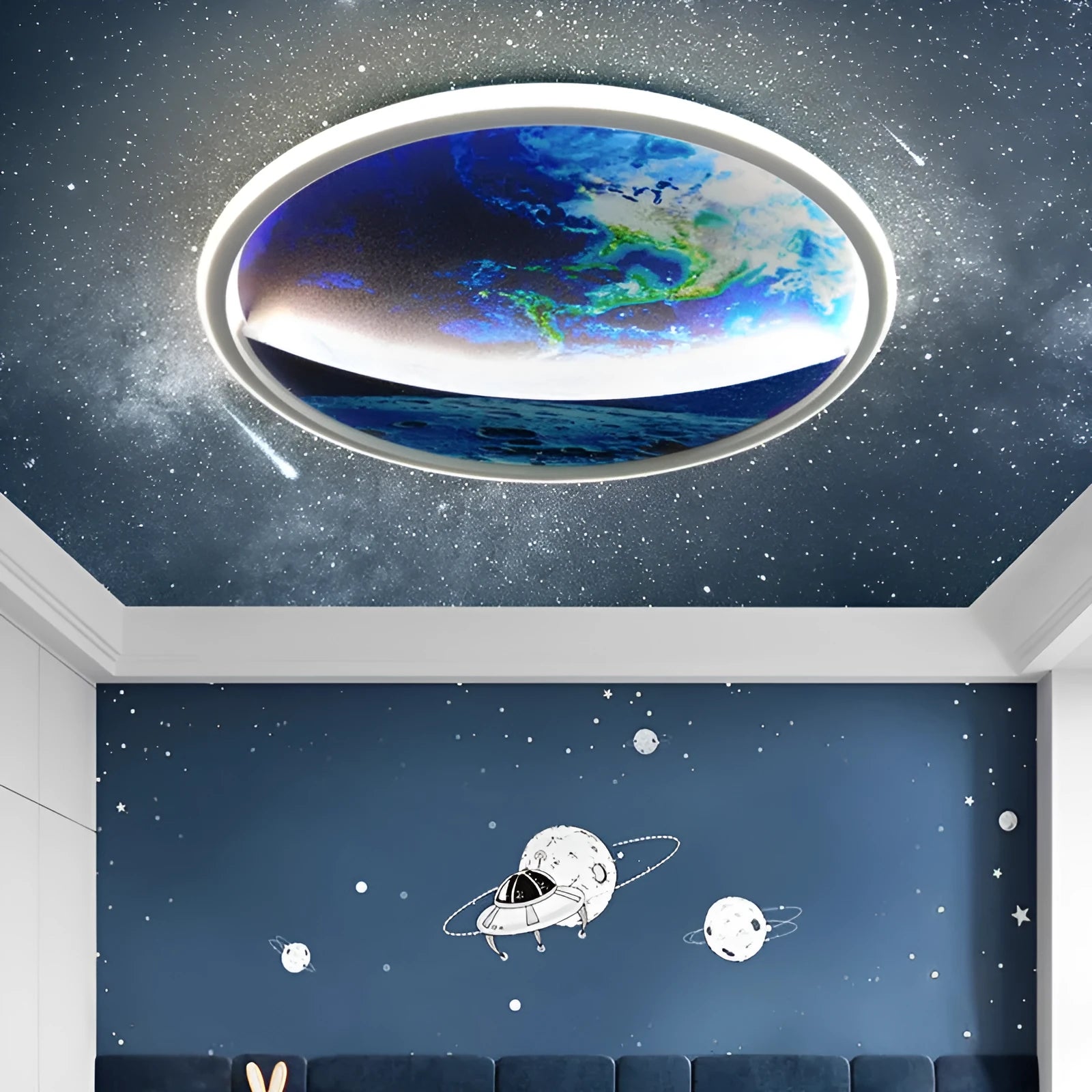 Creative Planet Ceiling Light round earth design with white and warm light LED aluminium PC shade 30x6cm 50W