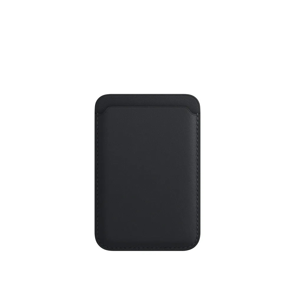 Black PU leather mobile phone case with a magnetic card holder on the back.