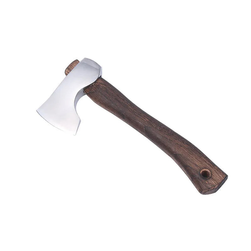 Camping axe with wooden handle and high carbon steel blade for outdoor use