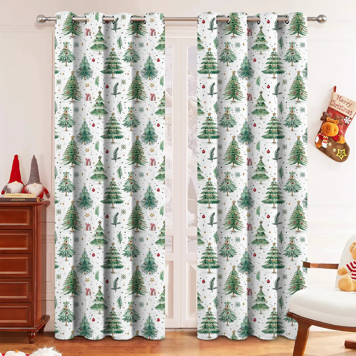 Christmas Forest colour punching pattern polyester curtain with sunshade function in modern simplicity style