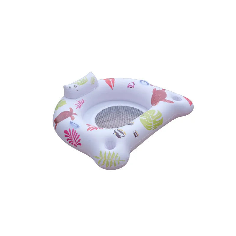 White luminous U-shaped inflatable float showing 120cm dimensions and seat design