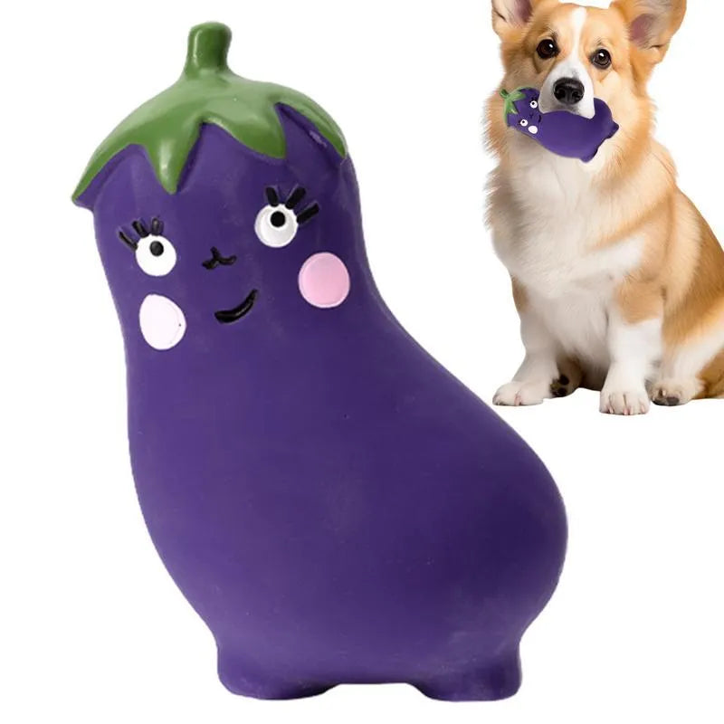 Green cartoon onion-shaped latex dog chew toy on white background