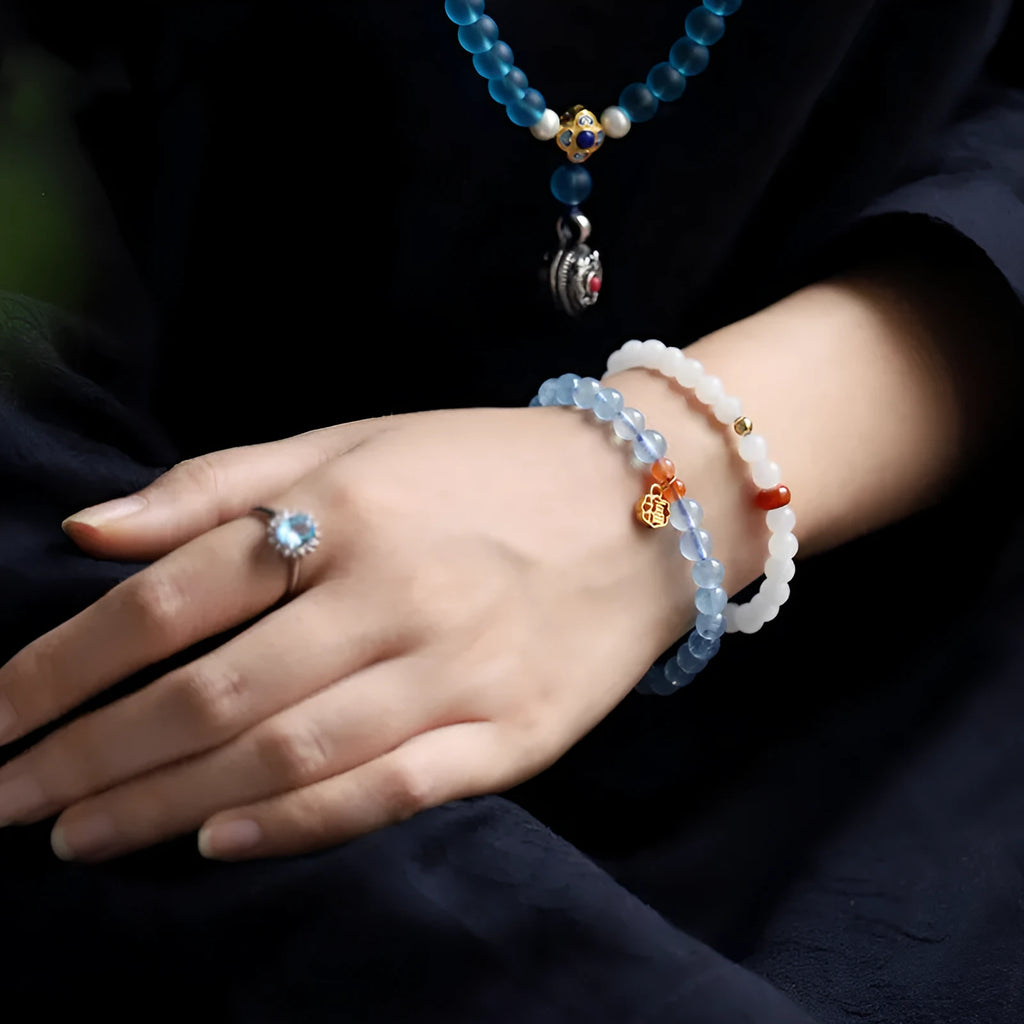 Natural crystal bracelet with 8mm round ice translucent beads and sequins element