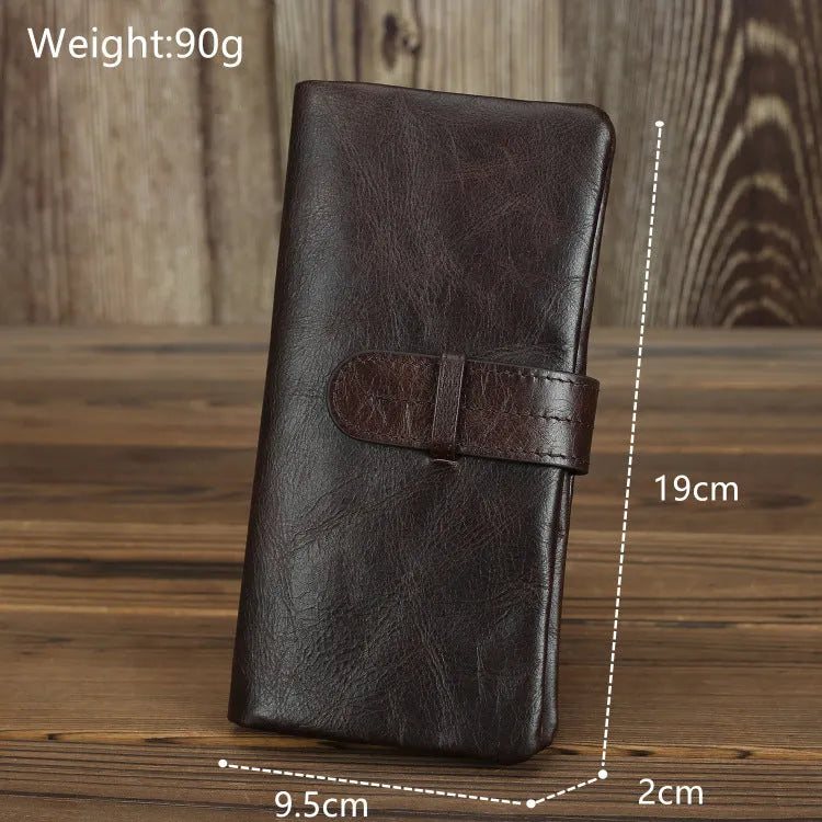 Genuine leather multi-card-slot women's wallet in brown long size with sewing thread detailing