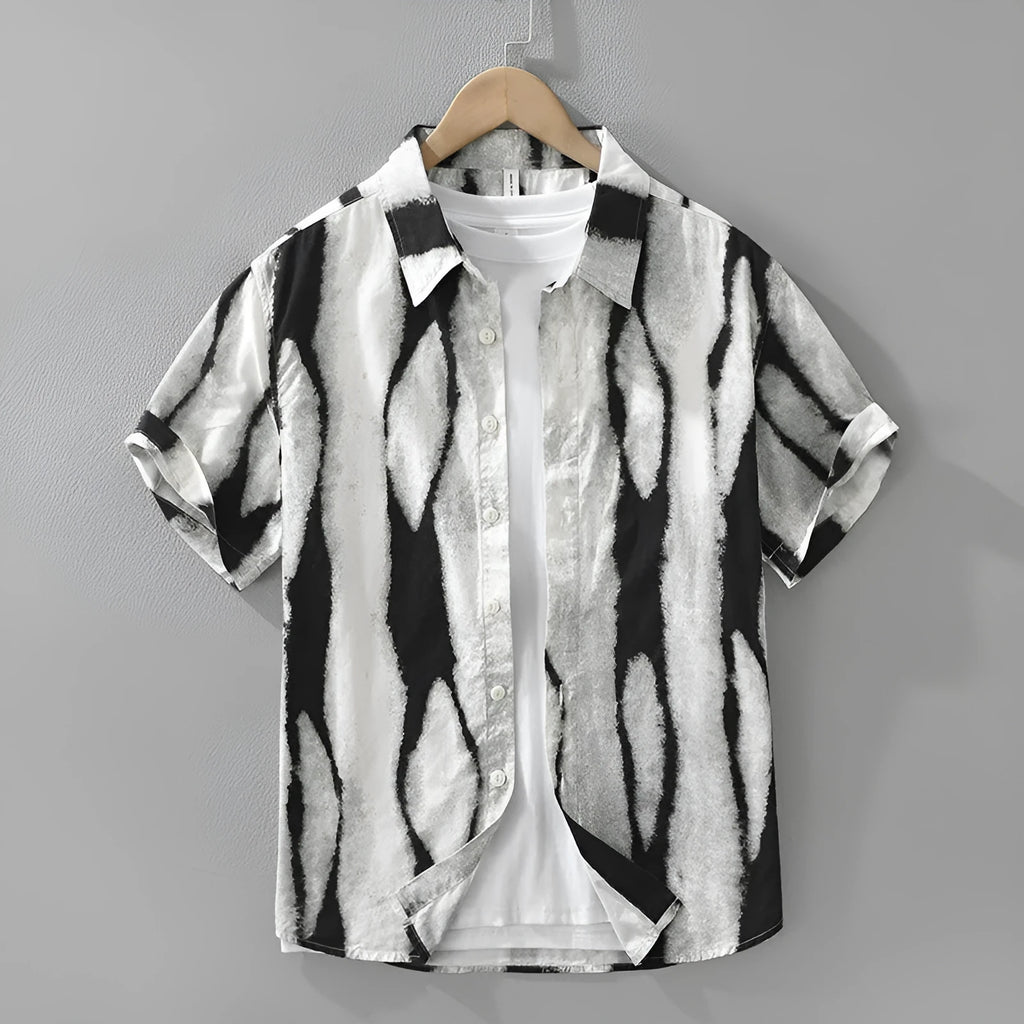 Retro striped pure cotton short sleeve cardigan shirt in loose fit