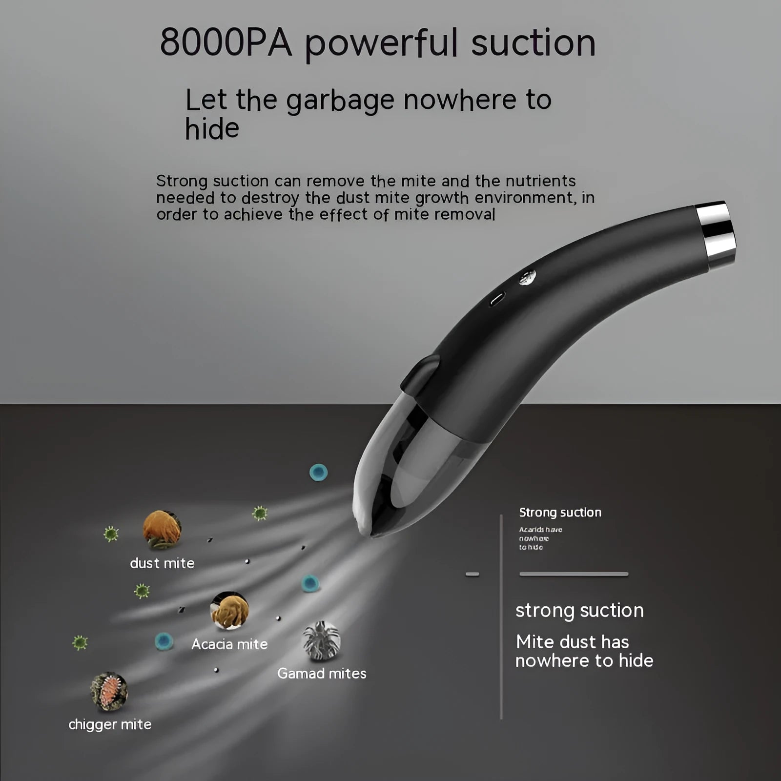 Handheld portable wireless car cleaner with 8000PA suction and USB charging cable