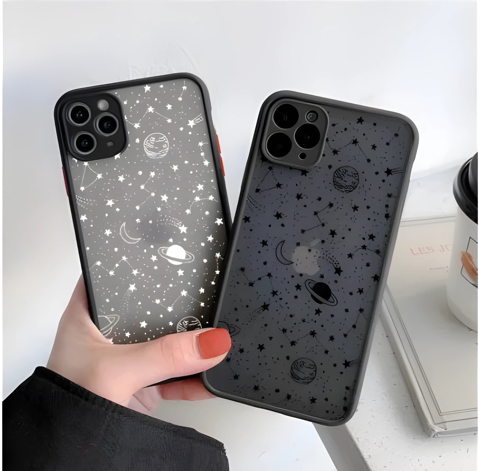 Star universe pattern black phone case for iPhone with skin sensation texture