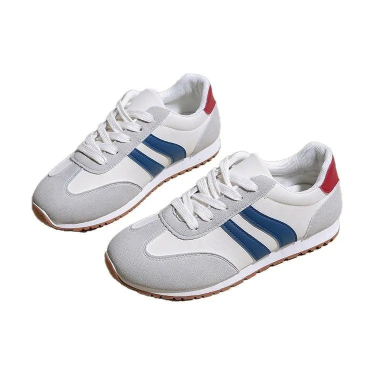 Blue and grey Cortez stripes casual shoes with round toe and flat rubber sole