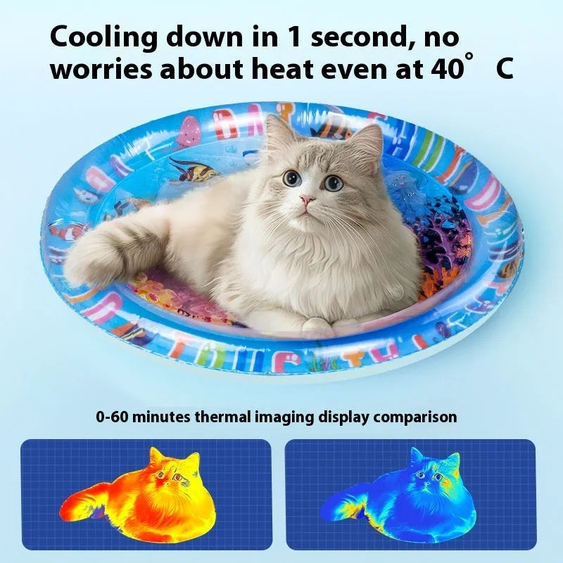 PVC inflatable pet cooling water mattress with underwater design for cats