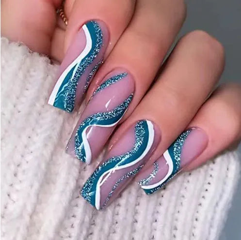 Ballet wave line detachable nail stickers in W067 colour with jelly glue packs