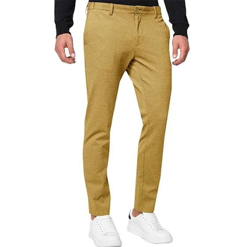 Men's slim-fit chino trousers in cotton blend fabric with tapered leg