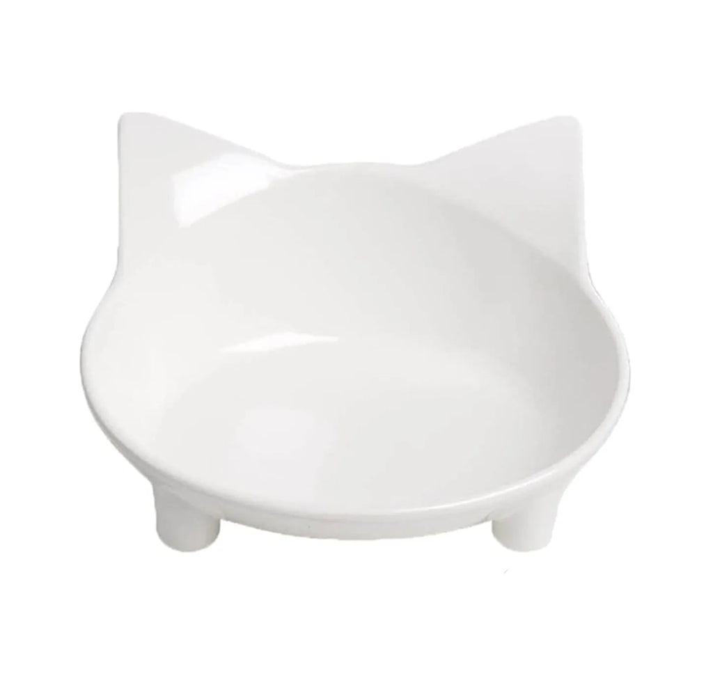 White shallow cat bowl with rubber anti-skid base for whisker fatigue relief