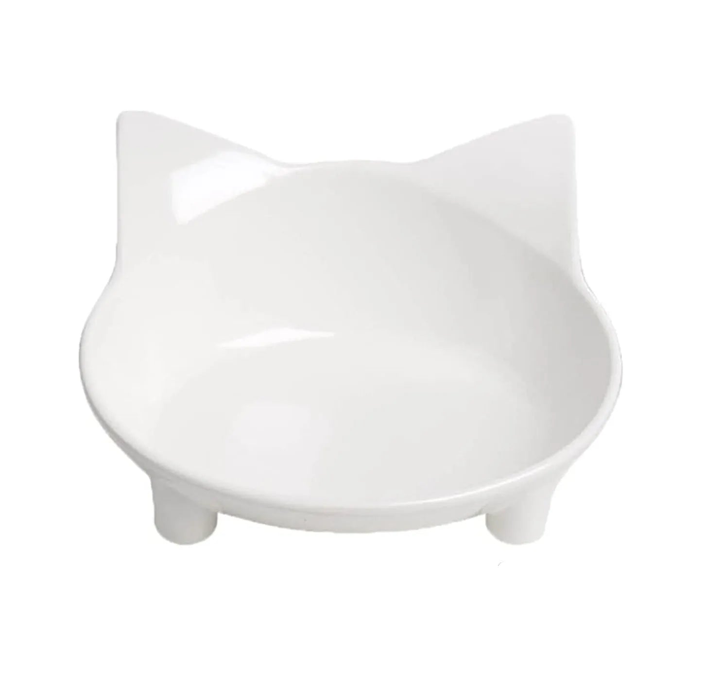 White shallow cat bowl with rubber anti-skid base for whisker fatigue relief