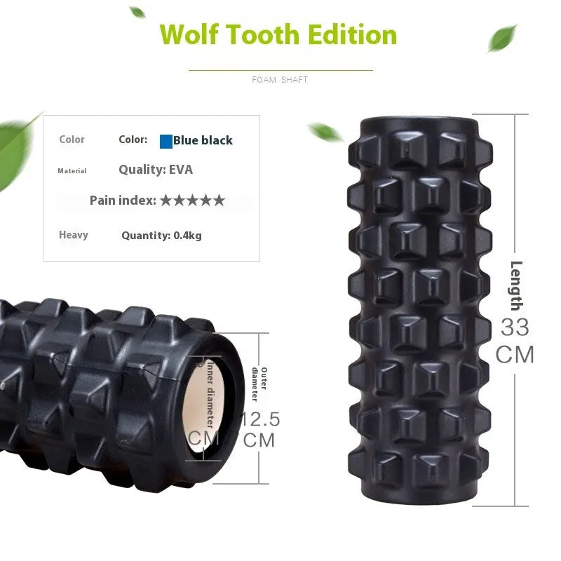 33cm black fitness foam roller with integrated massage shaft gear and bar stick elements