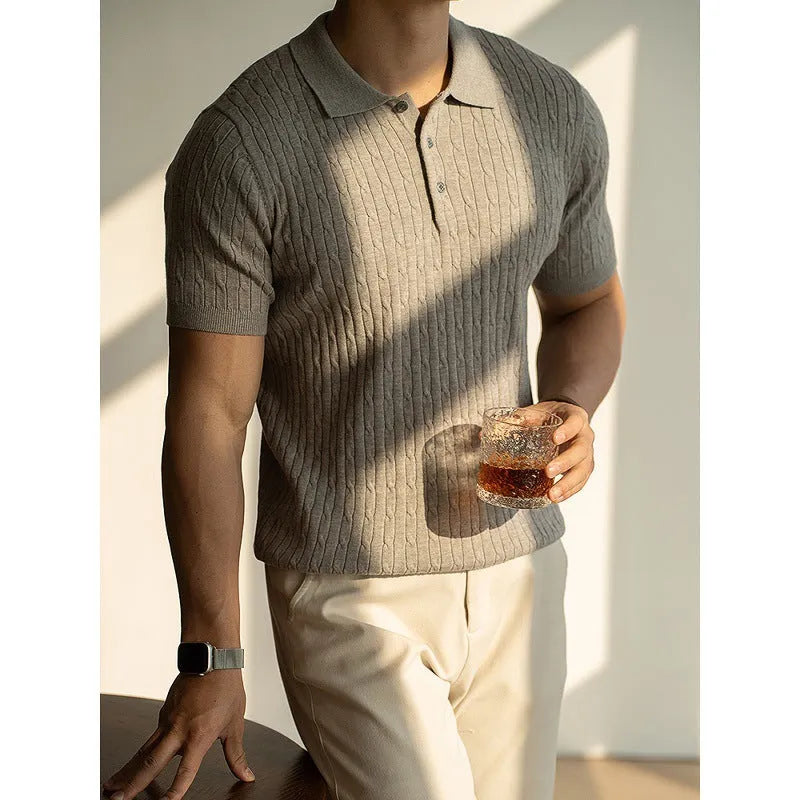 Men's short sleeve business top in khaki, black, or white colours