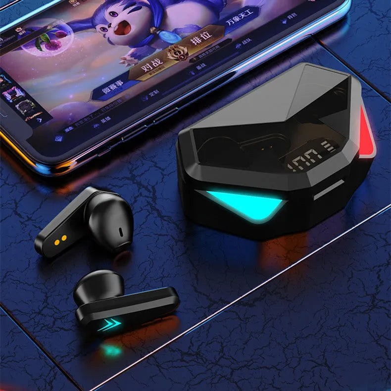 Sports gaming low-latency digital display Bluetooth headset in black with earplug style