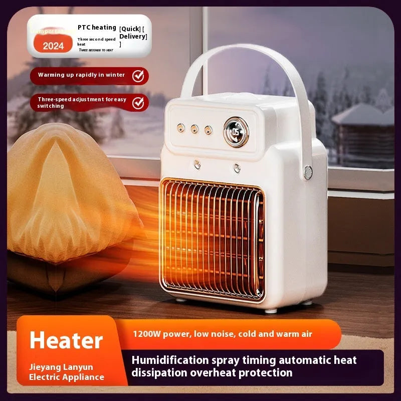 White 1200W 2 in 1 humidifying PTC room heater with spray mist, 19cm x 25cm, for office or bedroom use