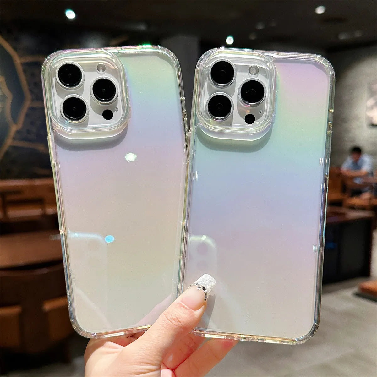 Colourful PC TPU phone case with mirror and laser design compatible with iPhone 13 to 16 series