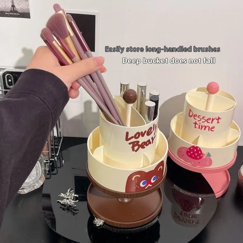 Japanese-style rotating cosmetic brush storage barrel in beige with 18-litre capacity and internal rack.