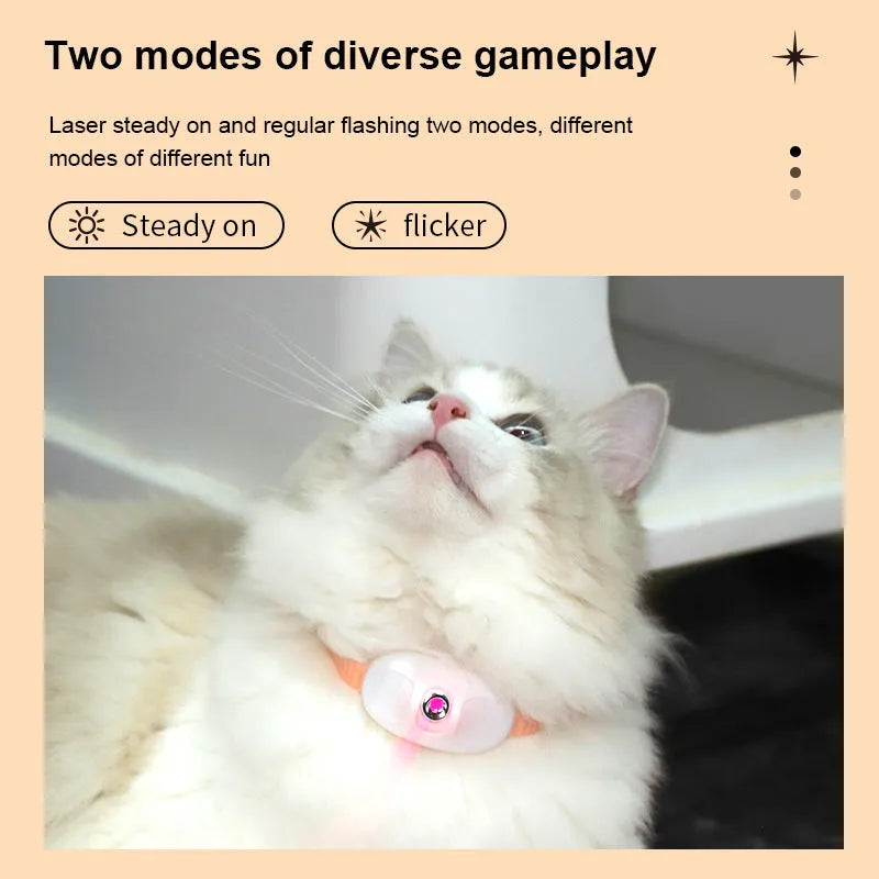 USB rechargeable interactive laser cat teasing collar for self entertainment, Green colour, on a cat