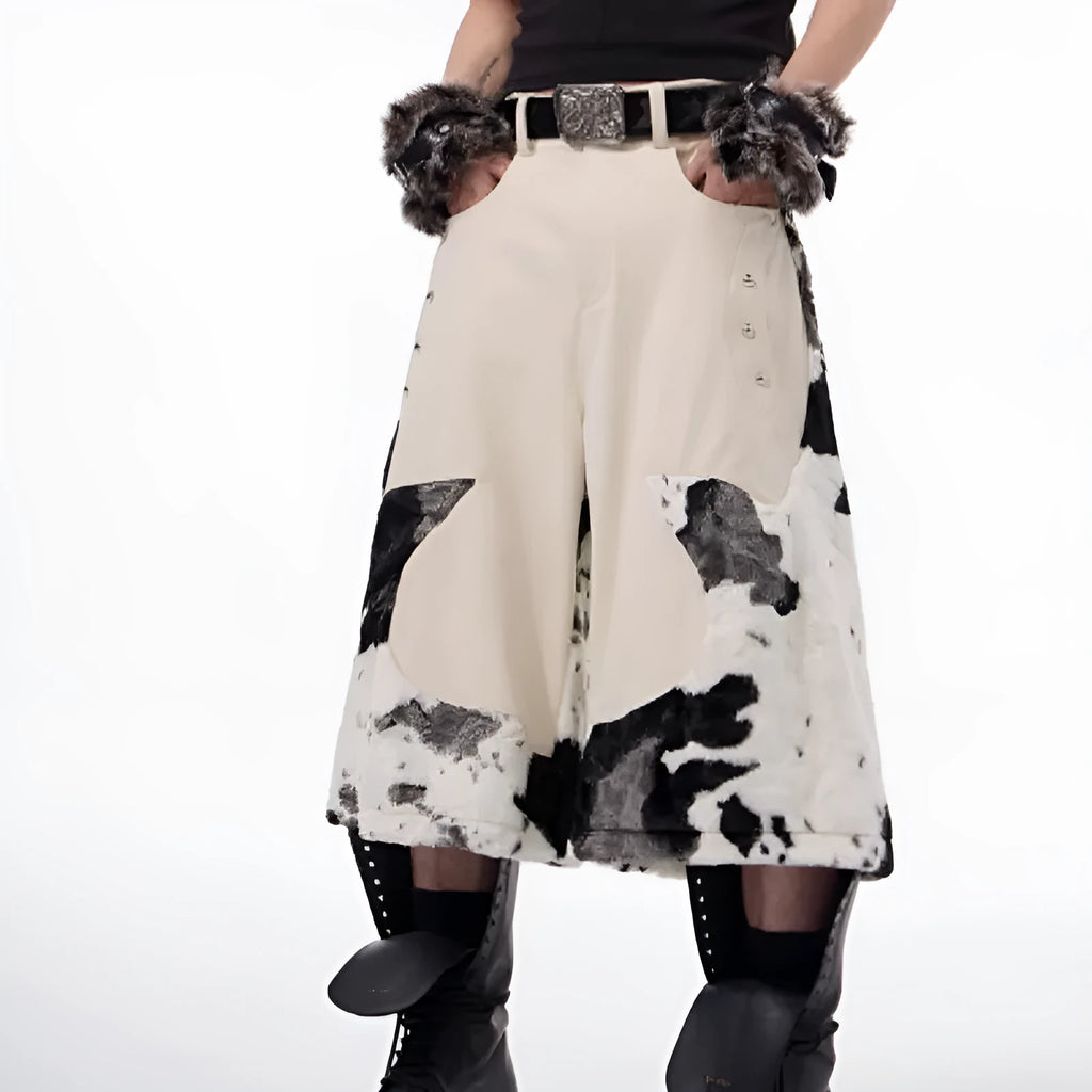 Stitching milk fiber fur cropped pants with personalised patterns in picture colour, available in sizes S to XL