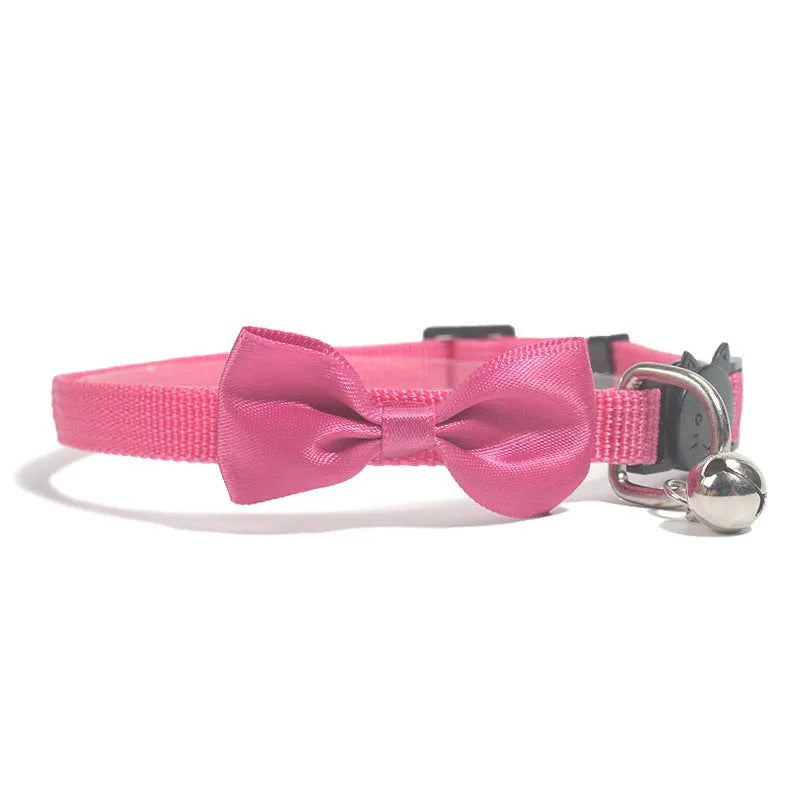Striped adjustable nylon cat collar with bell in multiple colour options