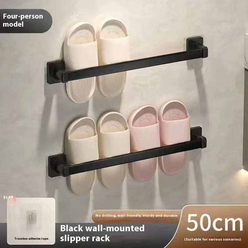 Bathroom slipper rack wall-mounted punch-free carbon steel with seat, Black finish