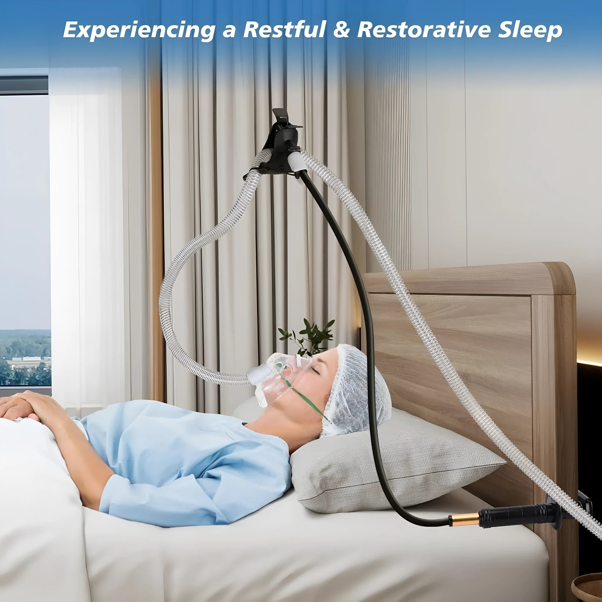 Black universal 95cm bedside fixed ventilator hose bracket made from aluminium alloy and ABS