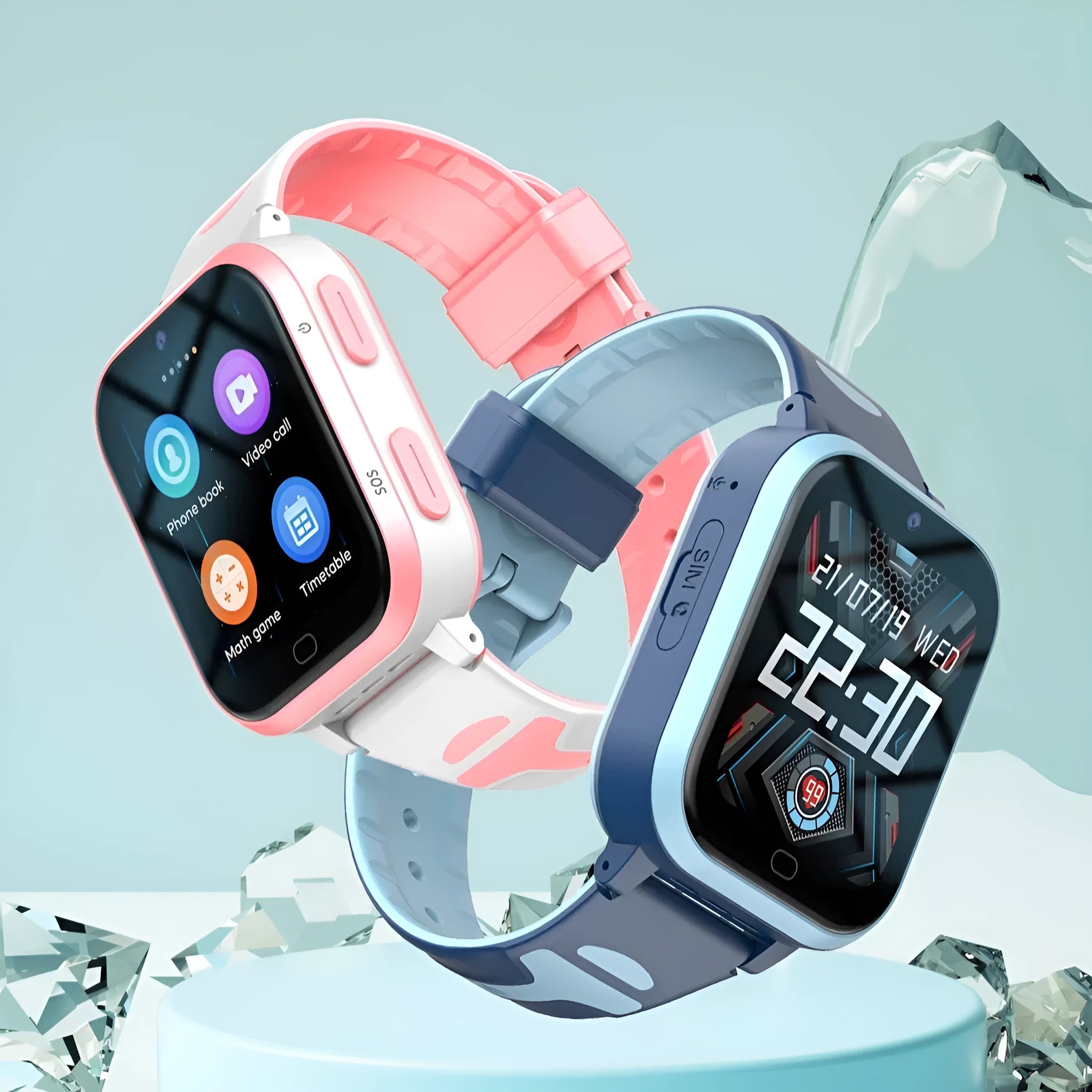 Child smart phone watch with 1.83 inch screen, 4G waterproof, in black colour, with touch button interface