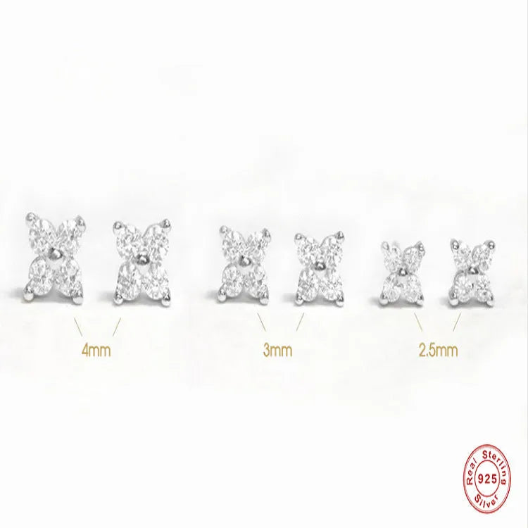 S925 sterling silver stud earrings with a crystal flower petal design in gold or platinum colour.