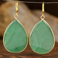 Women's retro water drop natural stone pendant earrings in amethyst colour with electroplated finish