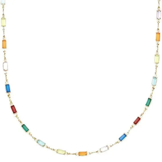 Geometric glass pendant necklace with electroplated alloy chain in random colours