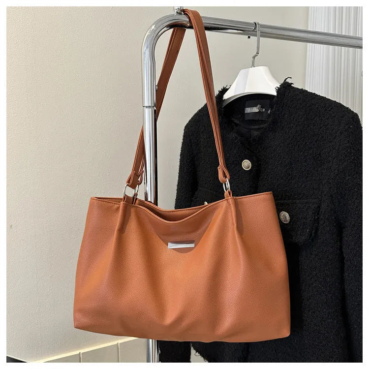 Women's large capacity PU tote shoulder bag in horizontal square shape with double straps, available in four colours