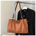 Women's large capacity PU tote shoulder bag in horizontal square shape with double straps, available in four colours