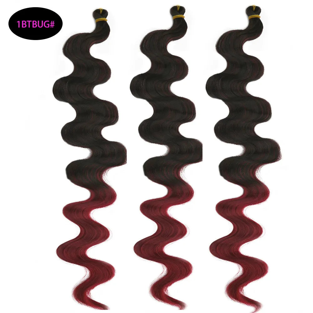 Long wine red synthetic crochet braid hair extension with big waves, 24 inches.