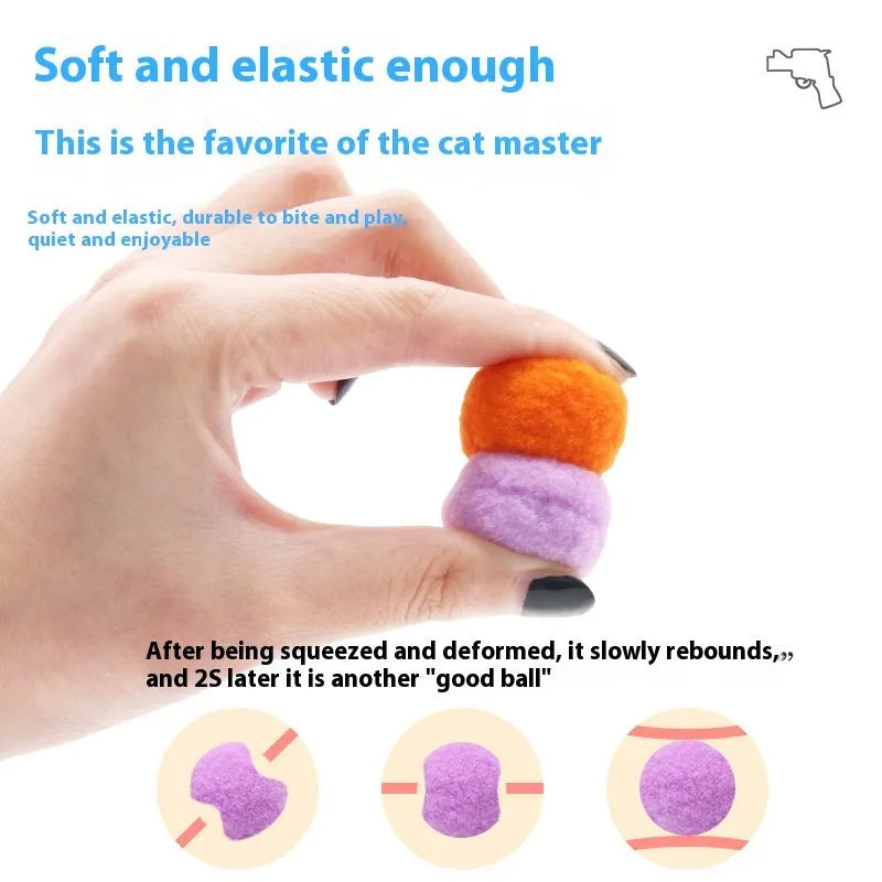 Plush pet toy launch gun with colourful yarn balls for indoor cat and dog play
