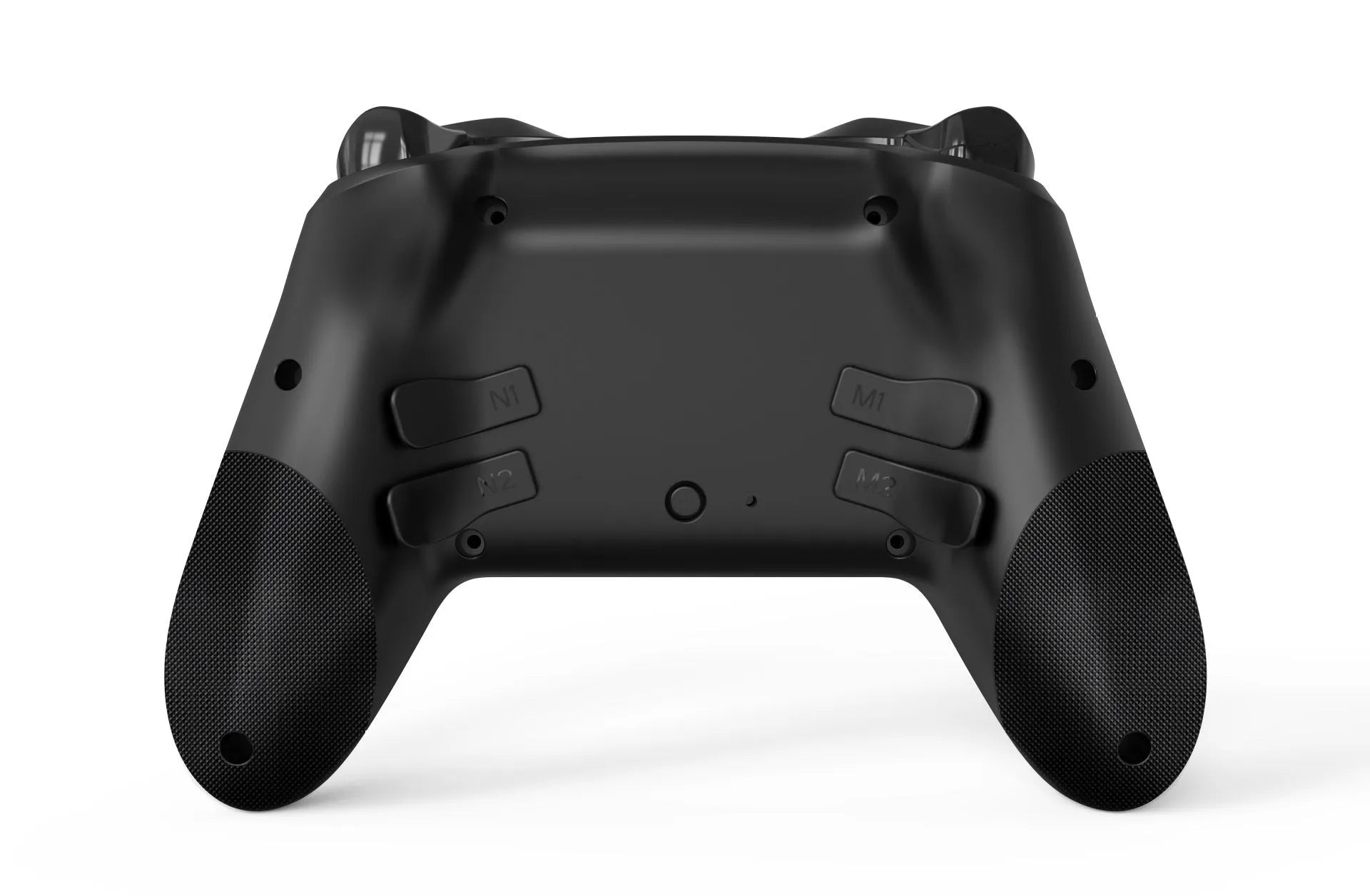 Black wireless Bluetooth game controller with leather-textured finish for Nintendo Switch, smartphones, and PC gaming
