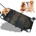 Large black aluminium alloy pet stretcher shown in a folded storage configuration.