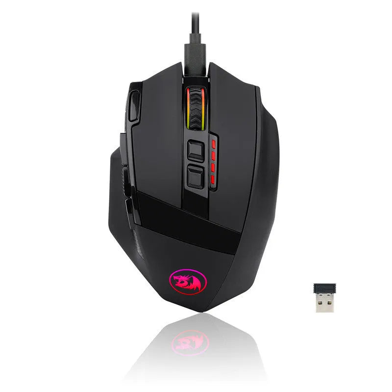 Black Redragon M801P wireless gaming mouse with 9 buttons and ergonomic design
