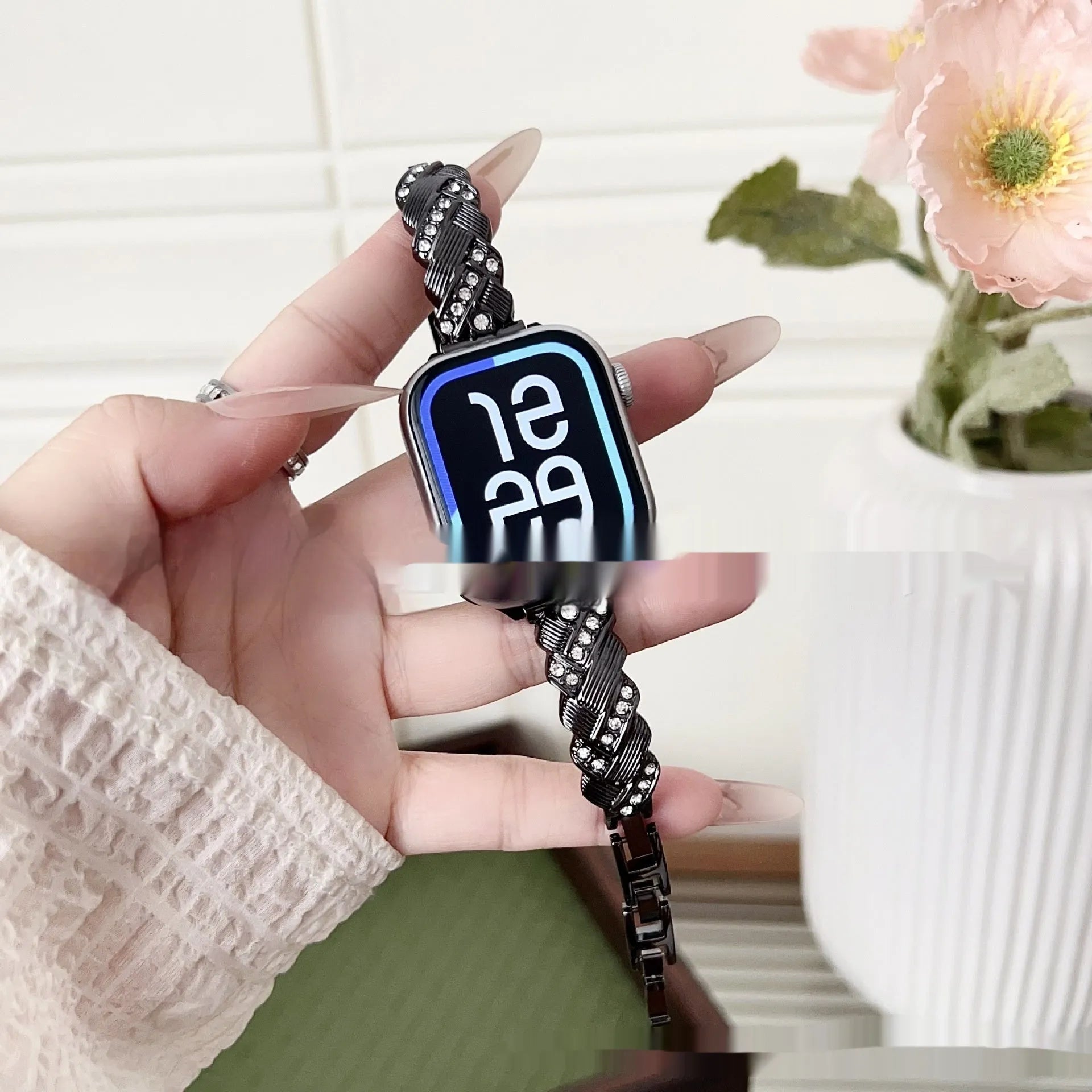 Zinc alloy metal watch strap with twist and diamond design in silver, rose gold, gold, black, starlight colours