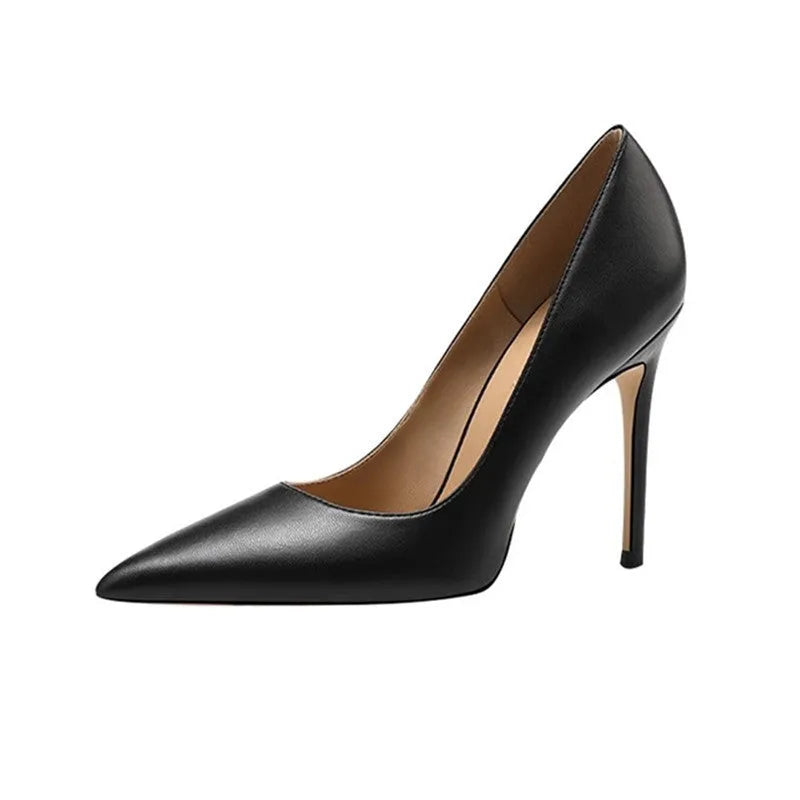 French Pointed High Heel Shoes Black Work Temperament Wide Feet Microfiber Stiletto Heels 6-8CM Court Pumps for Women Office Party Simple Style