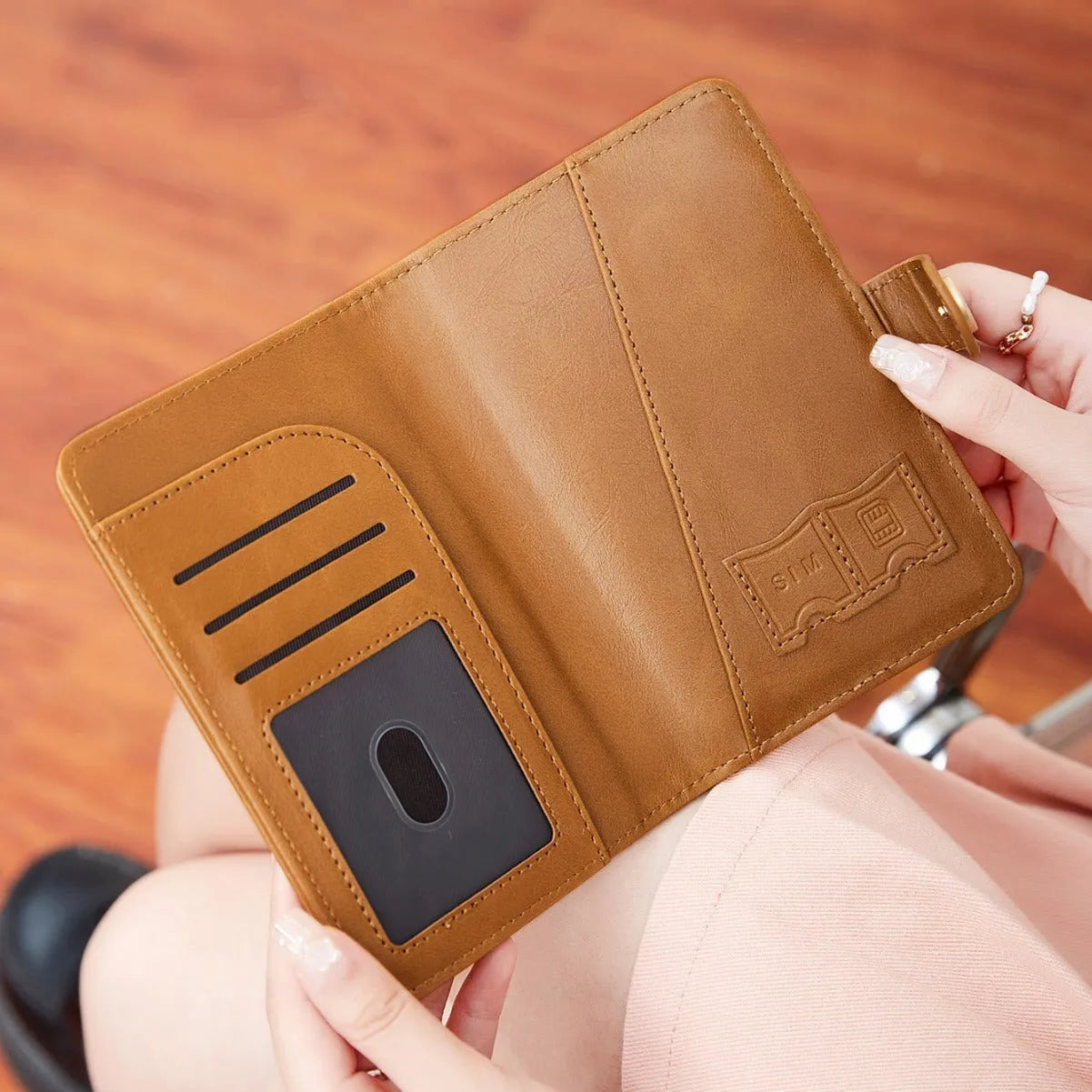 Multifunctional passport holder bag with aircraft pattern sewing line detail, available in multiple colours
