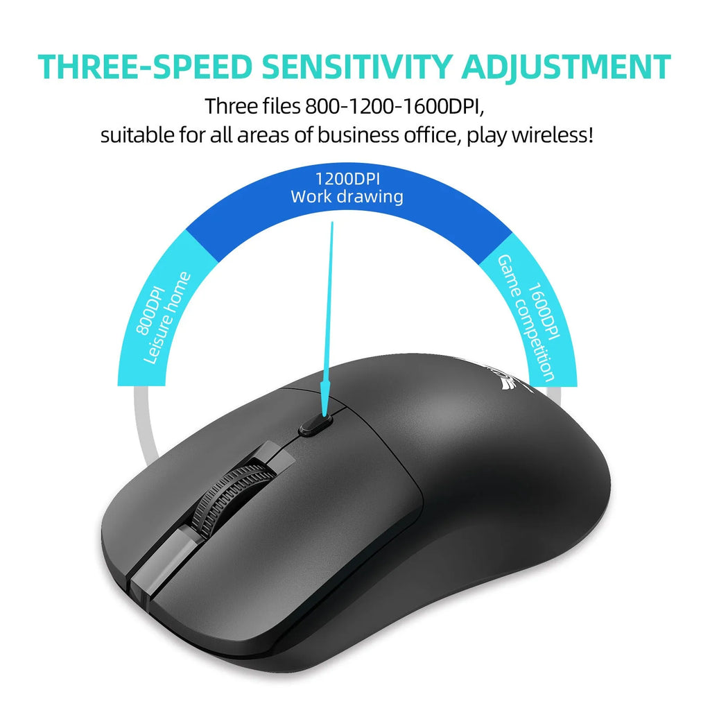 Black wireless computer mouse with audio control button for laptop use
