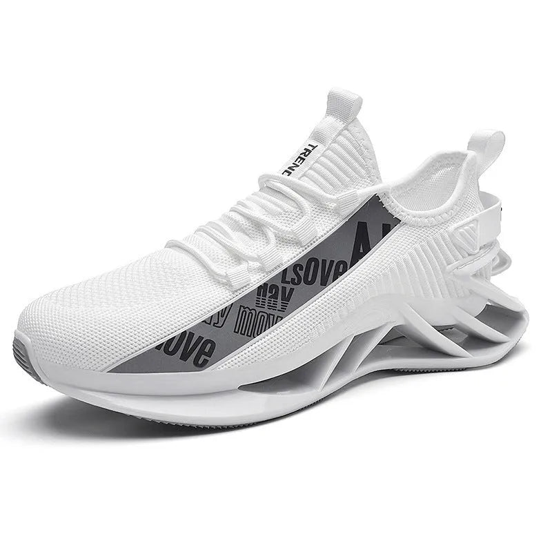 Men's breathable fly woven mesh casual exercise shoes in solid colour with lace-up closure and embroidery detail