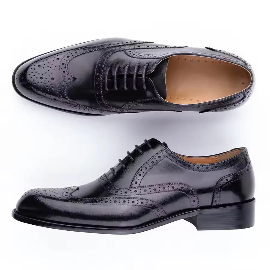 Men's Oxford hand carved pointed toe wedding party shoes in purple cowhide leather with rubber sole