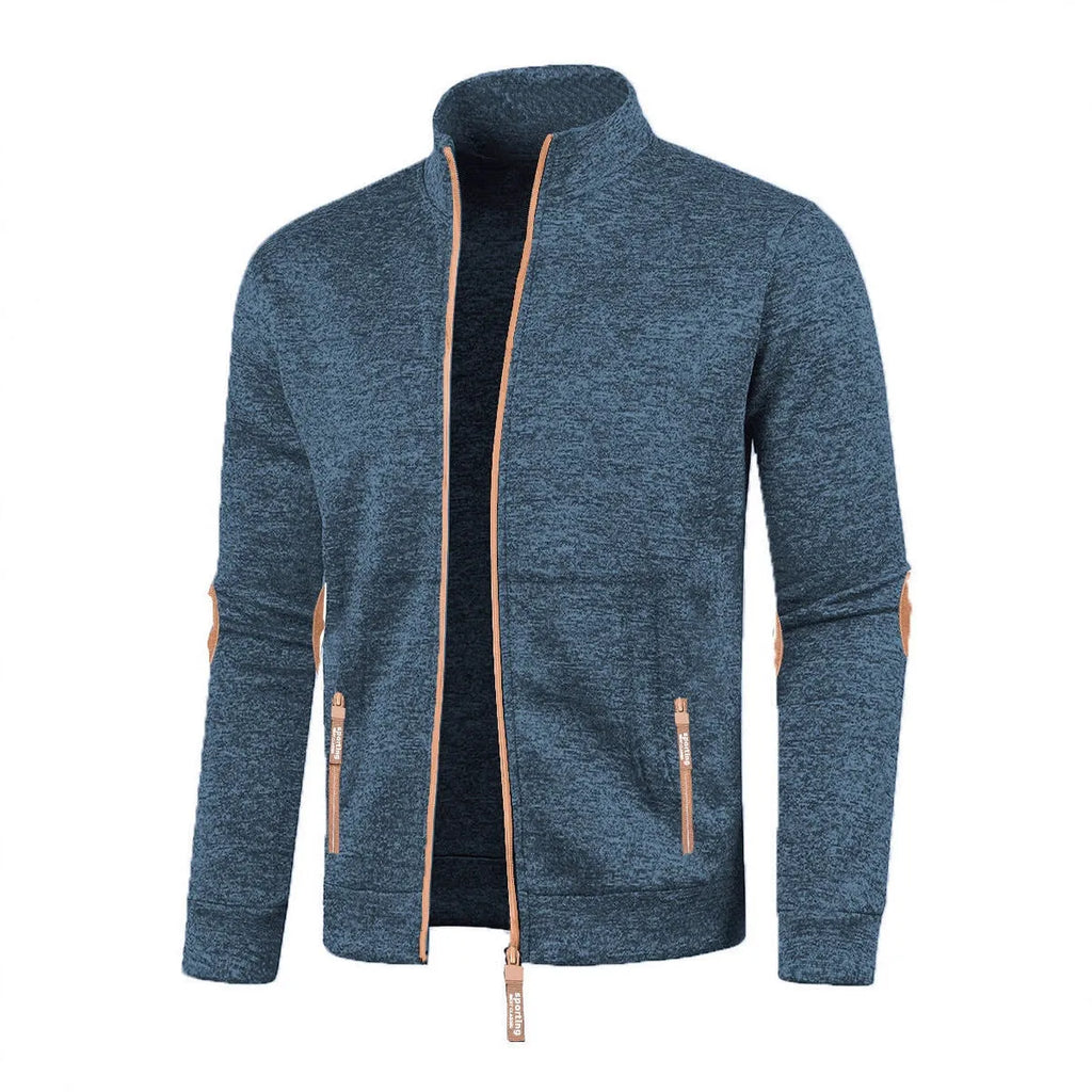 Men's long zipper light fleece cardigan coat in black, plus size, loose fit, long sleeves